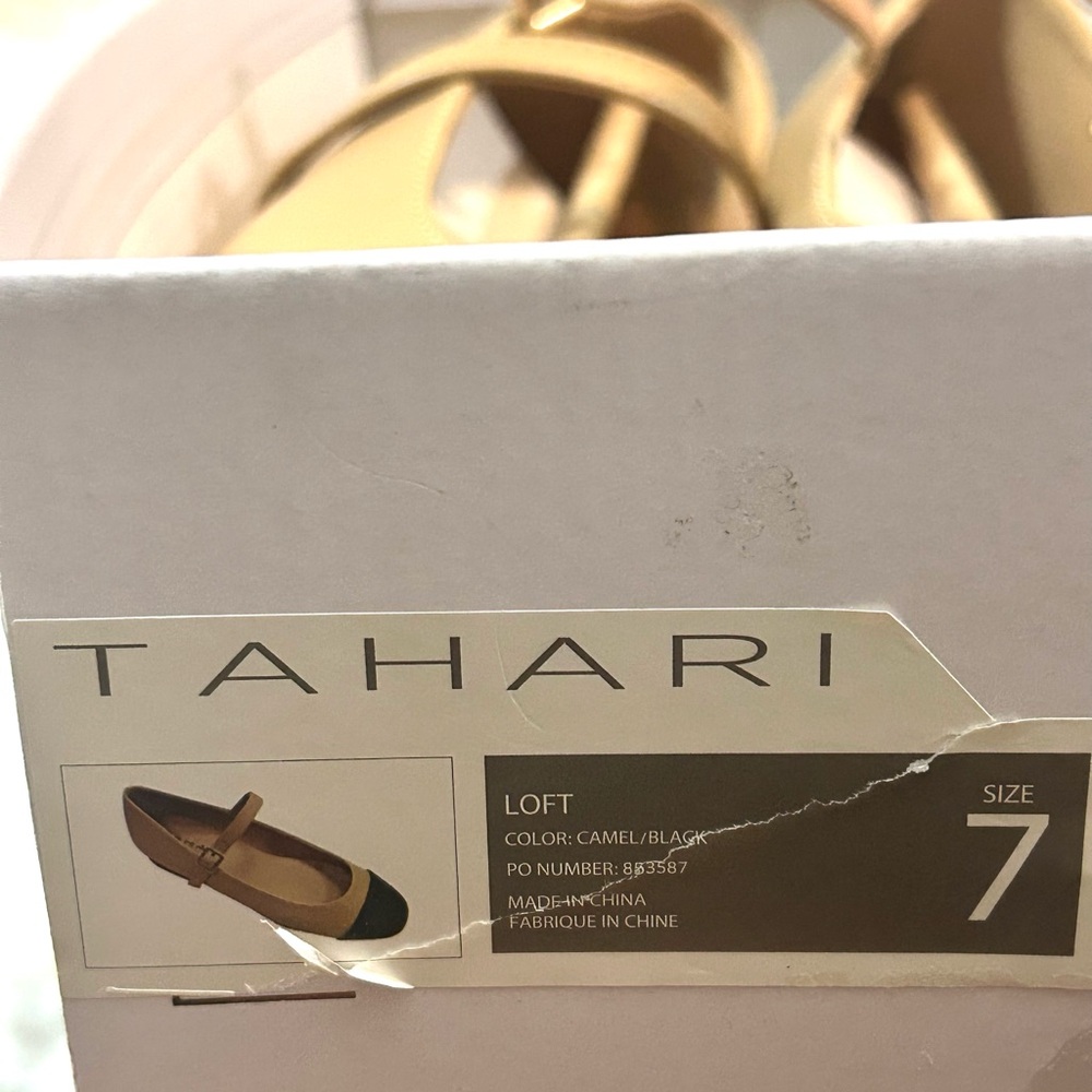 Tahari Tan Black Vegan Leather MaryJane ankle strap ballet women’s size 7 (NEW) - Picture 11 of 12
